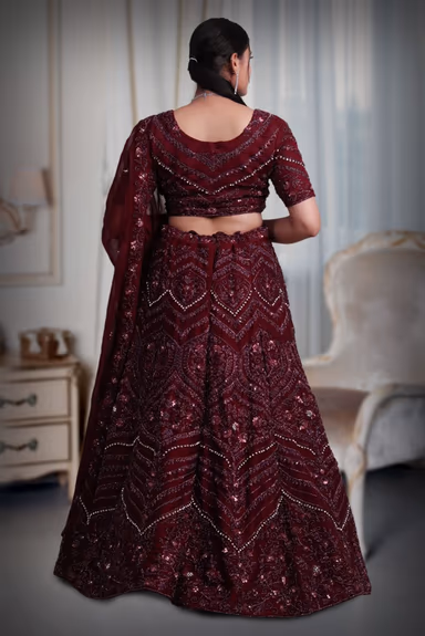 Wine zarkan & beads work lehenga — view 5 of 5