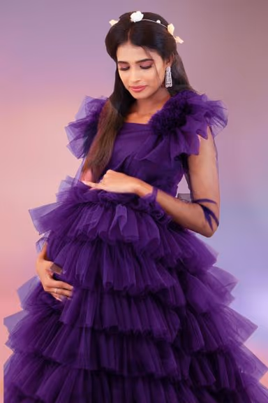 Dark purple tulle prom long gown — view 1 of 6