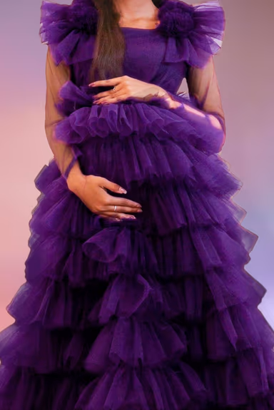 Dark purple tulle prom long gown — view 5 of 6