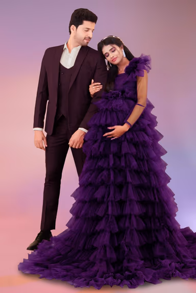 Dark purple tulle prom long gown — view 6 of 6