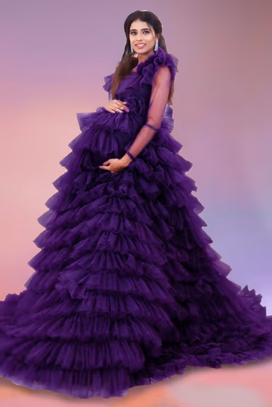 Dark purple tulle prom long gown — view 4 of 6