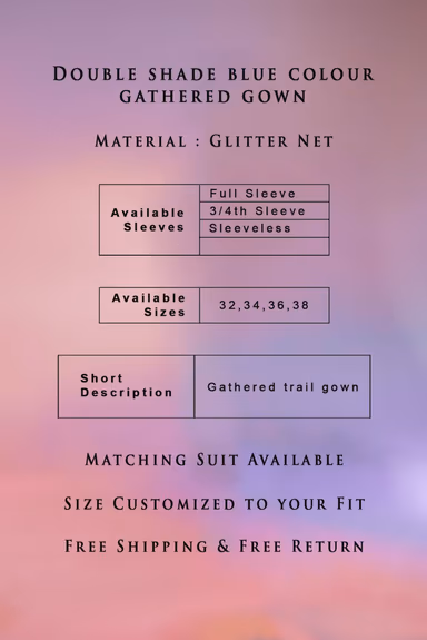 Double shade blue colour gathered gown — view 3 of 6