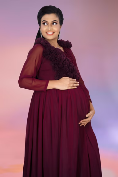 Wine colour gathered gown — view 6 of 6