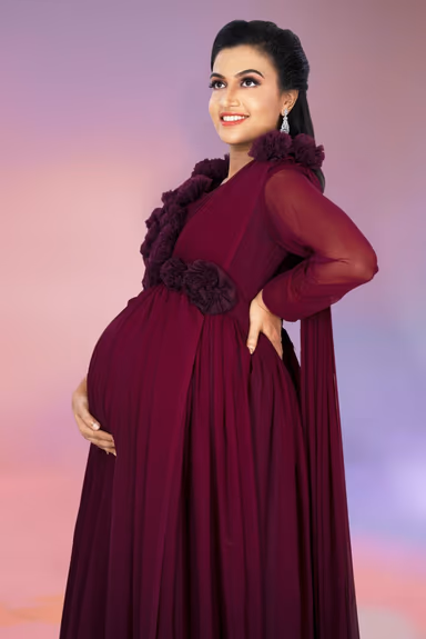 Wine colour gathered gown — view 5 of 6