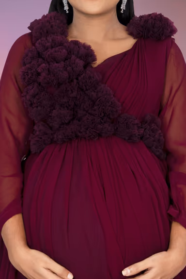Wine colour gathered gown — view 4 of 6