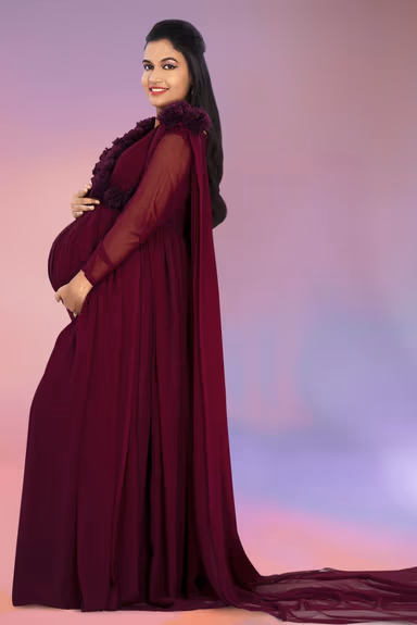 Wine colour gathered gown — view 2 of 6