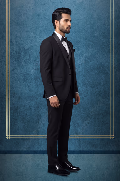 Black Plain Tuxedo With Heightened Black Lapel — view 3 of 3
