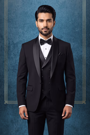 Black Plain Tuxedo With Heightened Black Lapel — view 2 of 3