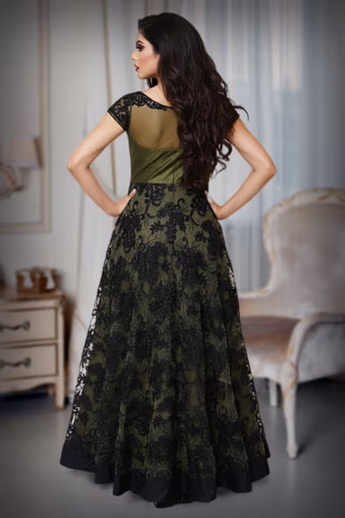 Combination of black and grass green gown — view 3 of 3