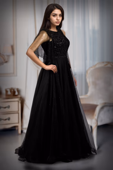 Netted black gown — view 3 of 3