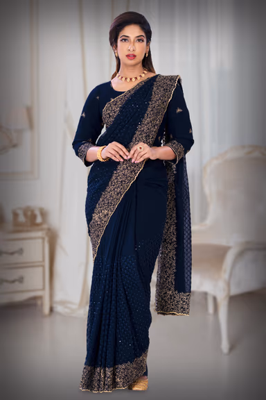 Dark Blue Georgette  Saree — view 2 of 6