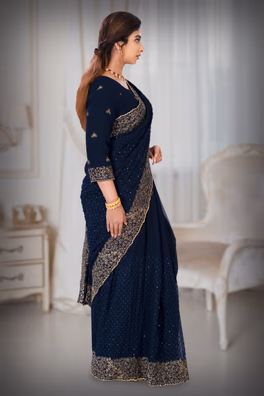 Dark Blue Georgette  Saree — view 5 of 6