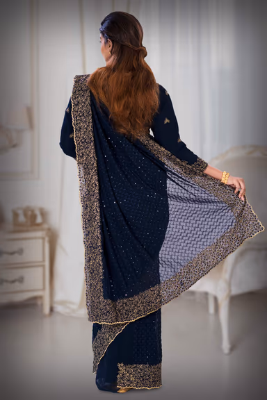 Dark Blue Georgette  Saree — view 4 of 6