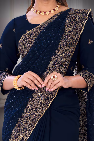 Dark Blue Georgette  Saree — view 3 of 6