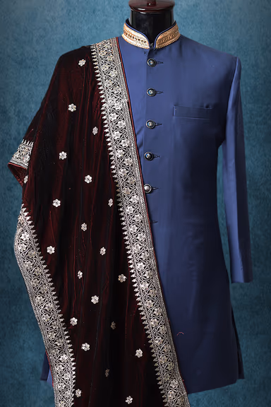 Dark Maroon Elegant Grooms Shawl With Golden Border Details — view 2 of 2