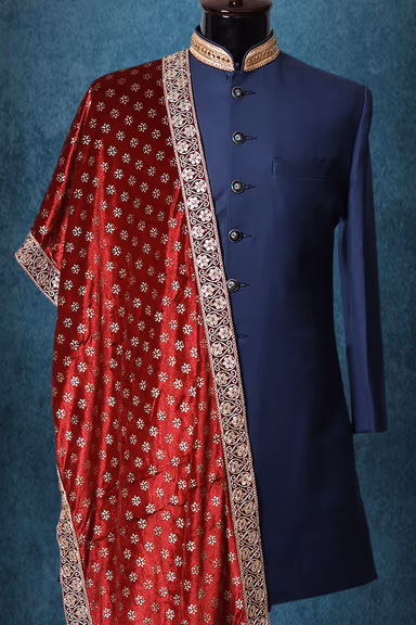 Maroon Heavy Embellished Grooms Shawl With Contrasing Border Details — view 2 of 2