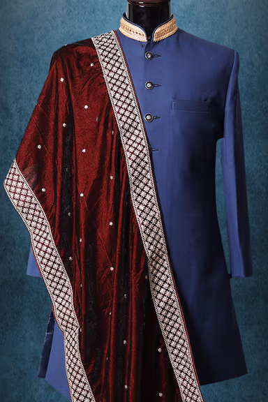 Maroon Elegant Grooms Shawl With Threadworked Border Detailing — view 2 of 2