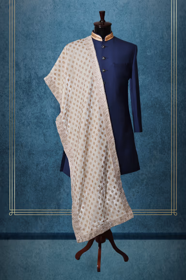 White Heavy Threadworked Grooms Shawl With Uniform Deatiling All Over The Body — view 1 of 2