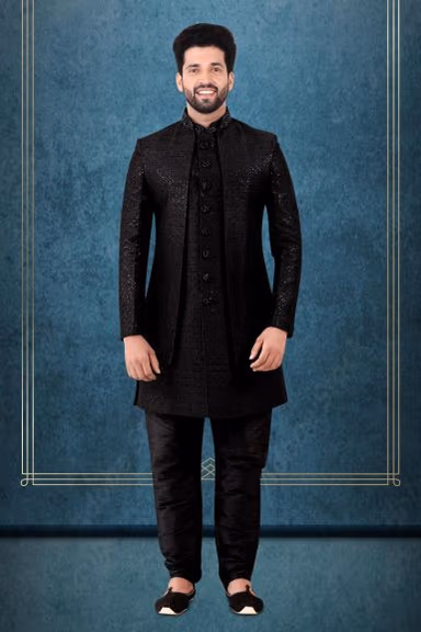 Black sherwani — view 1 of 6