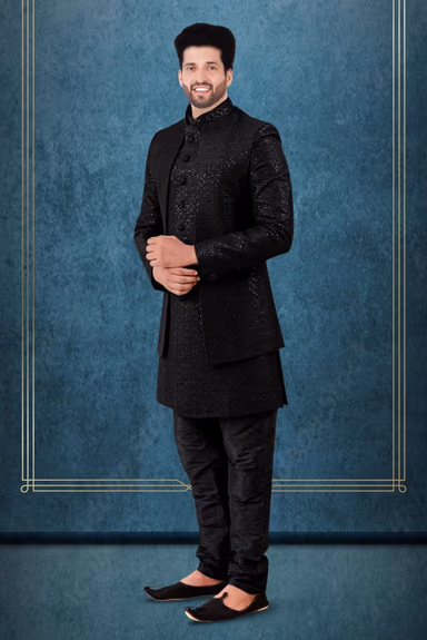 Black sherwani — view 2 of 6