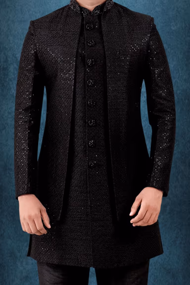 Black sherwani — view 3 of 6