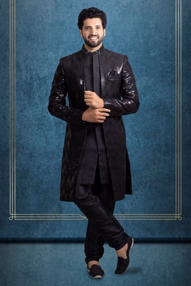 Black Charming Jacket Sherwani — view 1 of 6