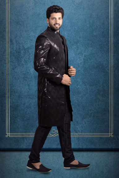 Black Charming Jacket Sherwani — view 3 of 6