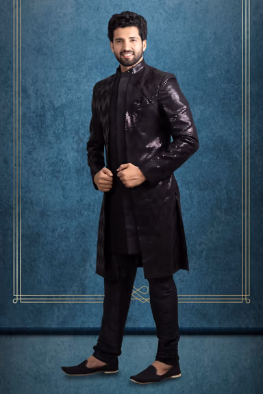 Black Charming Jacket Sherwani — view 2 of 6