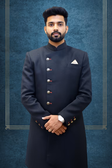 Classic Black Sherwani with Golden Churidar — view 2 of 3