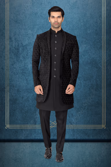 Midnight Black Dashing Two Piece Sherwani — view 1 of 6