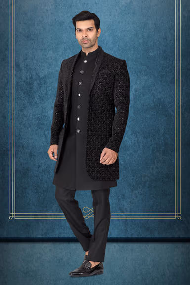 Midnight Black Dashing Two Piece Sherwani — view 4 of 6