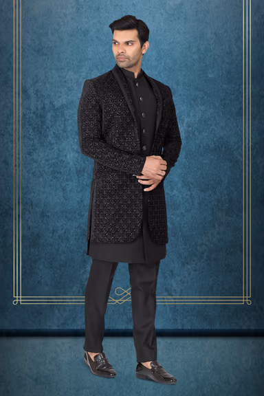 Midnight Black Dashing Two Piece Sherwani — view 3 of 6