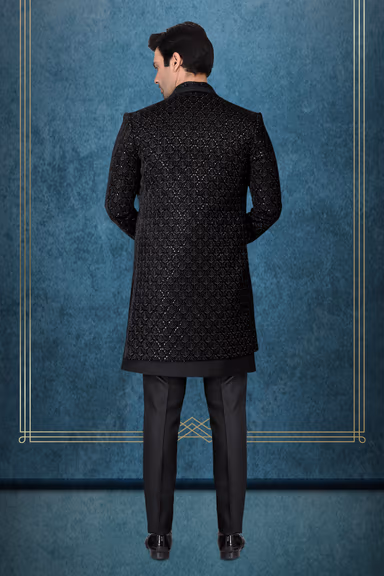 Midnight Black Dashing Two Piece Sherwani — view 6 of 6