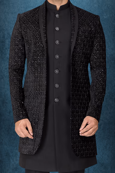 Midnight Black Dashing Two Piece Sherwani — view 5 of 6