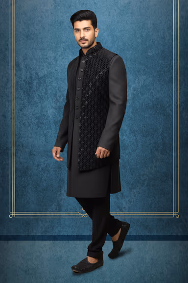 Midnight Black Grooms Jacket Sherwani — view 2 of 2