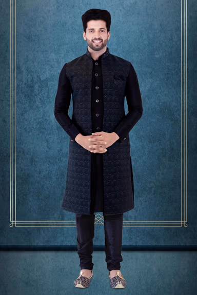 Navy Blue Jacket Sherwani — view 3 of 6