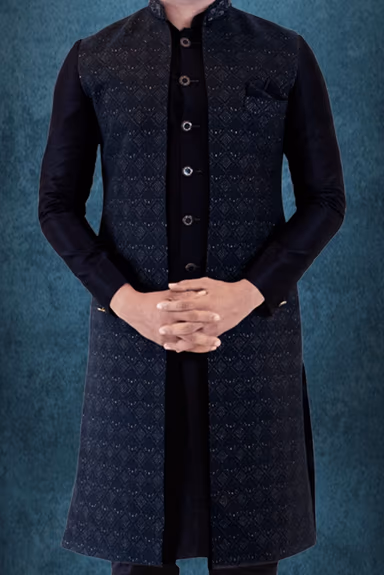 Navy Blue Jacket Sherwani — view 4 of 6