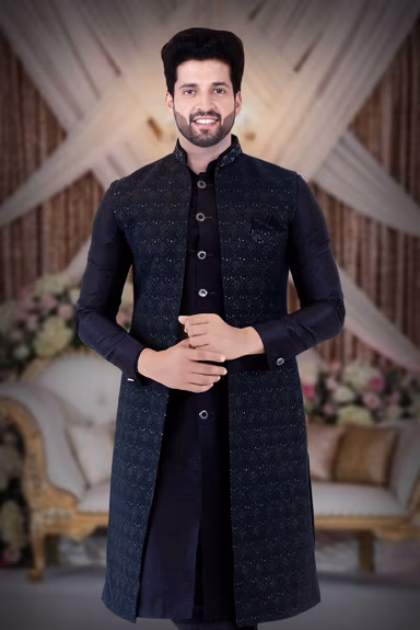Navy Blue Jacket Sherwani — view 2 of 6