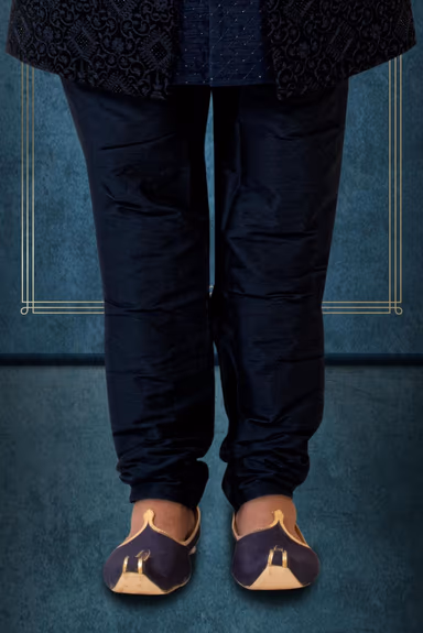 Navy Blue Jacquard Sherwani — view 3 of 6