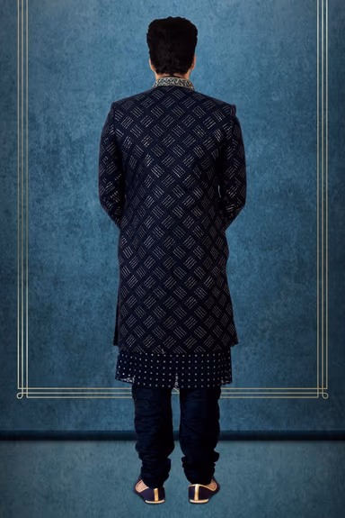 Navy Blue Lakhnavi Sherwani — view 5 of 6