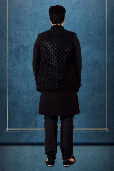 Black Silky Jacquard Sherwani — view 5 of 6