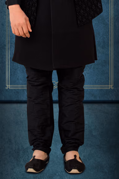 Black Silky Jacquard Sherwani — view 4 of 6