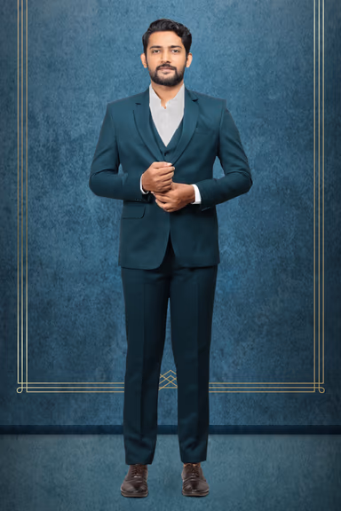 3 Piece Imported Fabric Dark Teal Green Suit — view 1 of 6