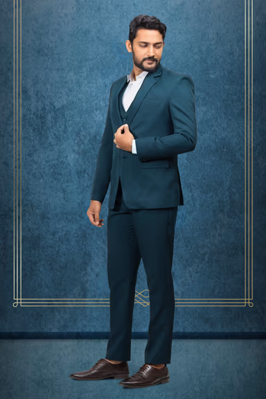 3 Piece Imported Fabric Dark Teal Green Suit — view 3 of 6