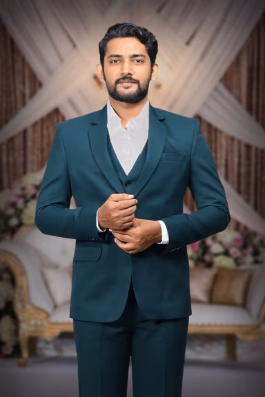 3 Piece Imported Fabric Dark Teal Green Suit — view 2 of 6
