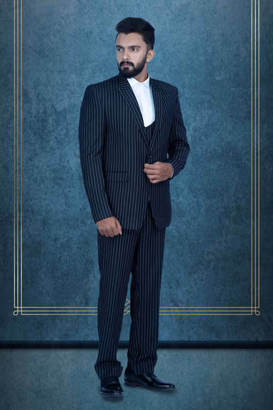 3Pcs Terry Rayon In Black And White Classic Strip 3Pc Suit — view 2 of 7