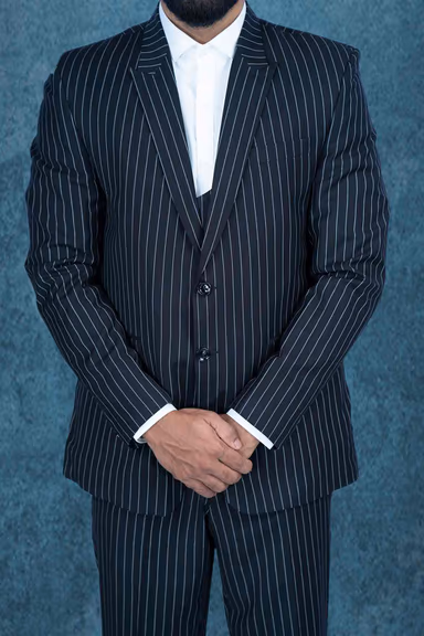 3Pcs Terry Rayon In Black And White Classic Strip 3Pc Suit — view 4 of 7