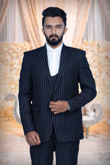 3Pcs Terry Rayon In Black And White Classic Strip 3Pc Suit — view 7 of 7