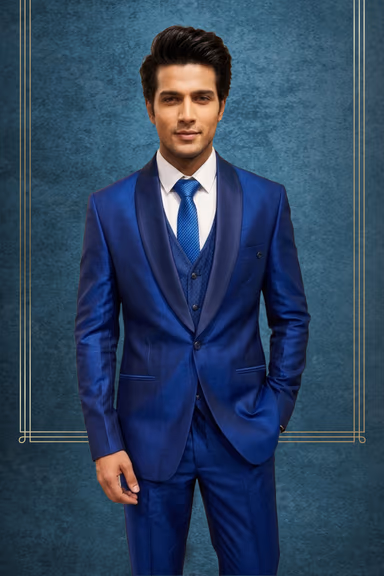 Royal blue Shimmer textured suit set — view 2 of 2