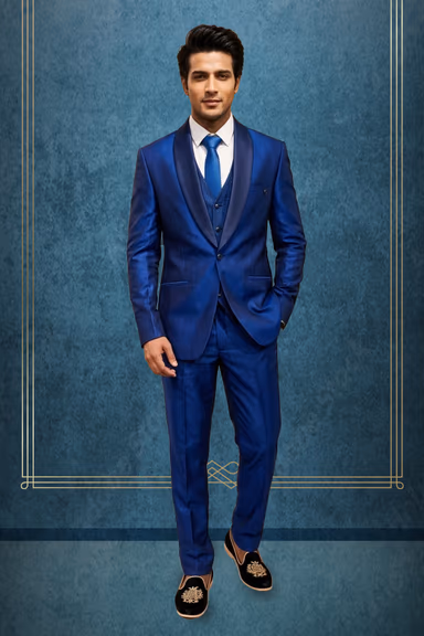 Royal blue Shimmer textured suit set — view 1 of 2